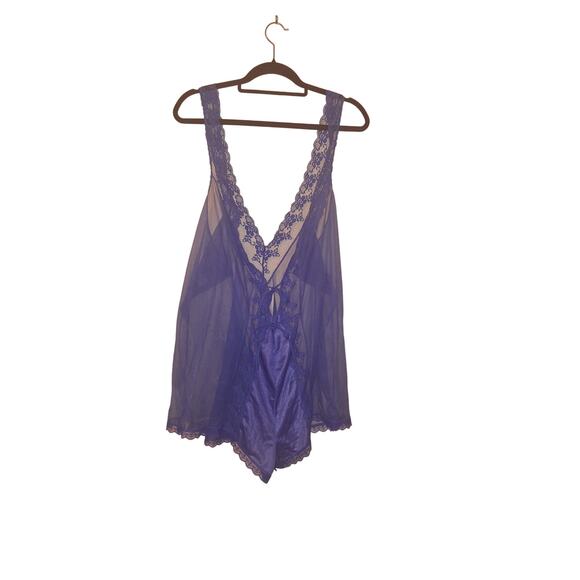 Vintage Janelle of California Royal Blue Cobalt Blue Lace Nightgown Suit Size 1X - Picture 12 of 12